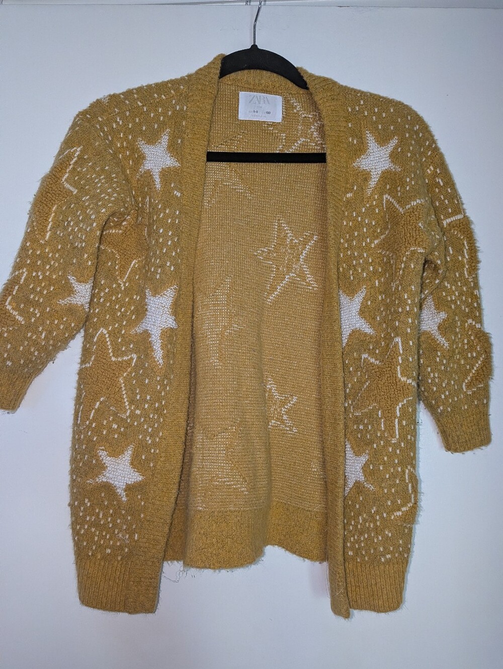 ZARA Mustard Star Open-Front Girls Cardigan Sweater